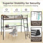 Metal Loft Bed with Ladder and Guardrails