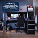 Kids Wooden High Sleeper Bed with Desk & Lights