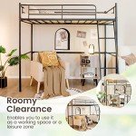 Metal Loft Bed with Ladder and Guardrails