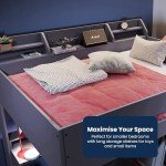 Kids Wooden High Sleeper Bed with Desk & Lights