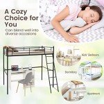 Metal Loft Bed with Ladder and Guardrails