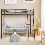 Metal Loft Bed with Ladder and Guardrails