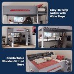 Kids Wooden High Sleeper Bed with Desk & Lights