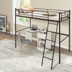 Metal Loft Bed with Ladder and Guardrails