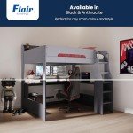 Kids Wooden High Sleeper Bed with Desk & Lights