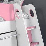 Modern High Sleeper Bunk Bed with Storage, Pink & White