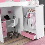 Modern High Sleeper Bunk Bed with Storage, Pink & White