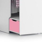 Modern High Sleeper Bunk Bed with Storage, Pink & White