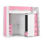 Modern High Sleeper Bunk Bed with Storage, Pink & White