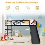 Maxmass Kids Metal Loft Bed with Slide and Ladder
