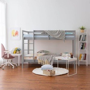 Grey Wooden Bunk Bed For Kids And Children