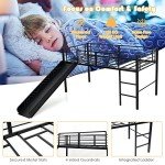 Kids Mid Sleeper Bunk Bed with Slide & Guardrails