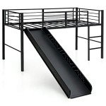 Maxmass Kids Metal Loft Bed with Slide and Ladder