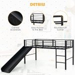 Kids Mid Sleeper Bunk Bed with Slide & Guardrails