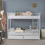 Stable Metal Bunk Bed Frame with Two Drawers