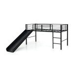 Maxmass Kids Metal Loft Bed with Slide and Ladder