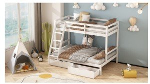 Triple Sleeper White Wooden Bunk Bed with Storage