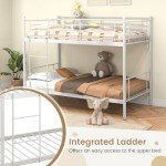 Metal Bunk Bed Frame with Ladder and Guardrail
