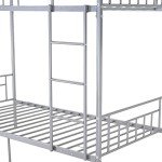 Silver Metal Bunk Bed Frame with Safety Guardrail