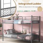 Metal Bunk Bed Frame with Safety Guardrails - Silver