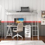 Loft Bunk Bed with Metal Ladder and Guardrail