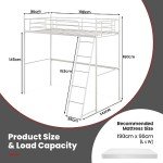 Loft Bunk Bed with Metal Ladder and Guardrail