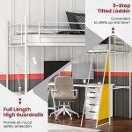 Loft Bunk Bed with Metal Ladder and Guardrail