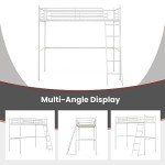 Loft Bunk Bed with Metal Ladder and Guardrail