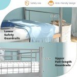 Metal Bunk Bed Frame with Safety Guardrails - Silver