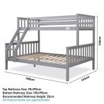 Blisswood Triple Bunk Bed in Grey Solid Pine