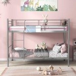 Metal Bunk Bed Frame with Safety Guardrails - Silver