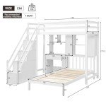 Wooden House Bunk Bed with Desk and Storage