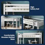 Kids Mid Sleeper Bunk Bed with Storage - White