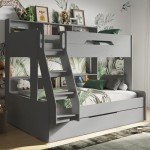 Triple Bunk Bed with Trundle for Kids - Grey