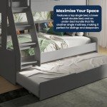 Triple Bunk Bed with Trundle for Kids - Grey