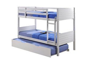 Stylish White Wooden Bunk Bed with Trundle