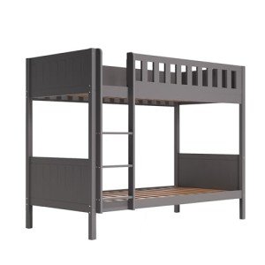 Sturdy Wooden Single Bunk Bed for Kids - Grey
