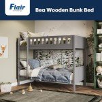 Sturdy Wooden Single Bunk Bed for Kids - Grey