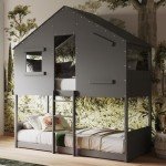 Jungle House Themed Kids Wooden Bunk Bed