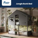 Jungle House Themed Kids Wooden Bunk Bed
