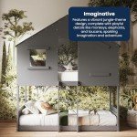 Jungle House Themed Kids Wooden Bunk Bed