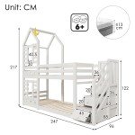 Kids' Bunk Bed with Storage and Window - White
