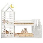 Kids' Bunk Bed with Storage and Window - White