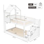 White Wooden Bunk Bed with Ladder and Storage