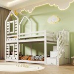 3FT Bunk Bed with Stairs and Storage - White