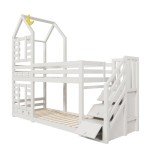 3FT Bunk Bed with Stairs and Storage - White