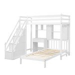 Wooden House Bunk Bed with Desk and Storage