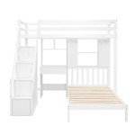 Wooden House Bunk Bed with Desk and Storage
