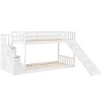 Kids' Bunk Bed with Stairs and Slide - White