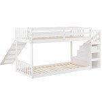 Kids Bunk Bed with Ladder and Slide, White